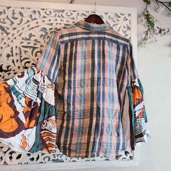 THE MORGAN FACTORY UPCYCLED PLAID LONG SLEEVE TOP BUTTUN DOWN SIZE MEDIUM - Picture 8 of 14